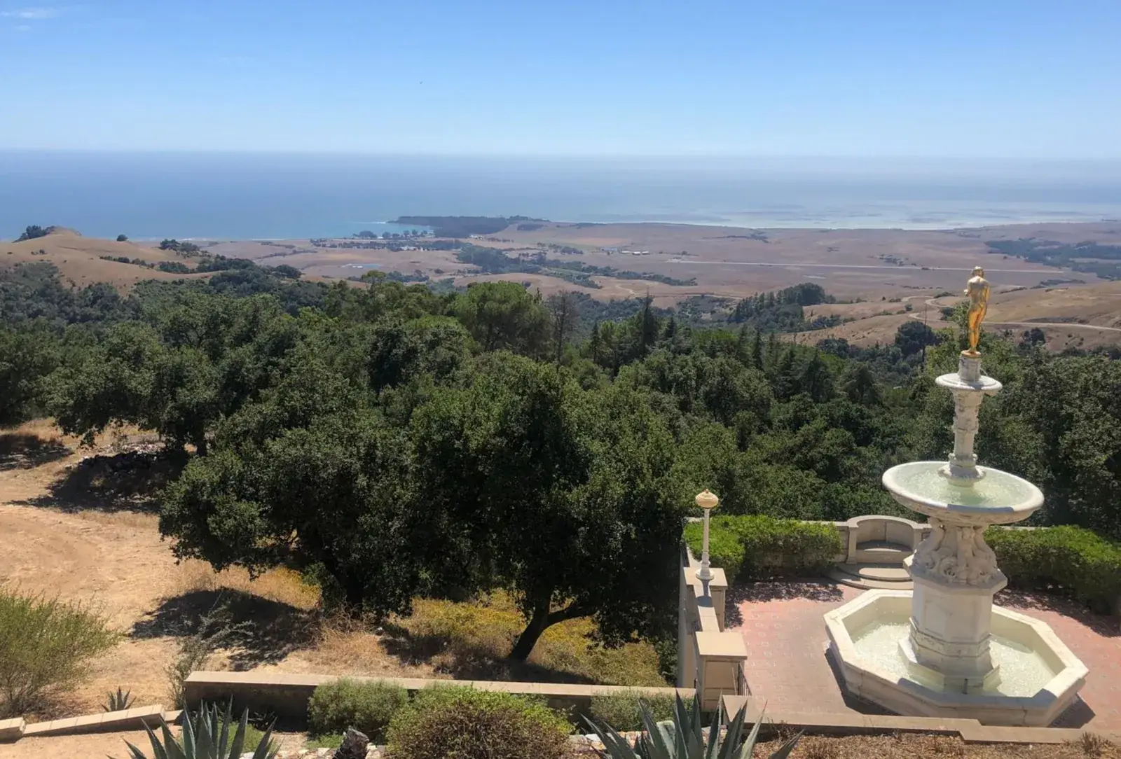 View across the hills to the Pacific Ocean from Hearst Castle